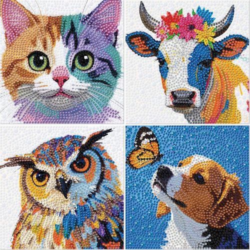 4 Packs 5D Diamond Art Kits for Kids Ages 6-8-9-12,Arts and Crafts Set for Home Wall Decor.Gem Art by Number Kits Arts and Crafts Kits(5.9x5.9inch) (Butterfly Dog)