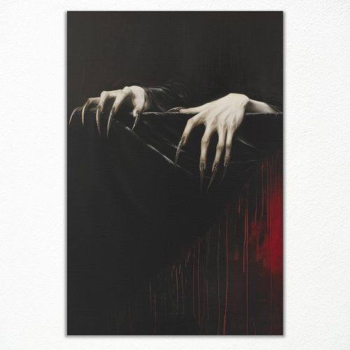Gothic Canvas Wall Art, Moody Witchy Occult Poster, Clawed Hands Dracula Vampire Print, Dark Academia Halloween Wall Decor, Spooky Goth Picture for Bedroom Living Room 8x12in Unframed