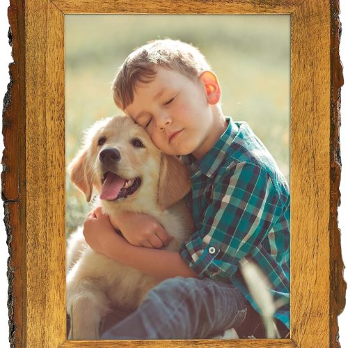 5x7 Picture Frame Rustic Brown, Solid Wood Picture Frame with Bark Edges & Real Glass Cover, Display Posters/Photos/Prints 5x7 for Wall Mounting, Farmhouse Decor