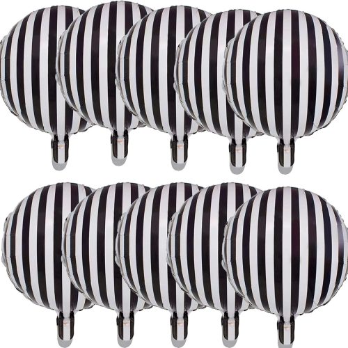 10 Pcs Black and White Striped Aluminum Balloons Decoration Foil Mylar Balloons for Birthday Party, Baby Shower, Halloween, Ceremonies, Holiday Parties Decoration Supplies