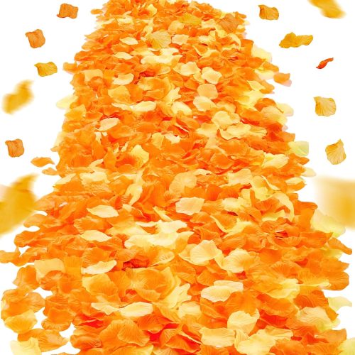 2000 Pcs Orange Yellow Rose Petal for Wedding Decorations Fake Silk Rose Flower Petals Artificial Rose Petals for Romantic Night Bridal Shower Party Decor