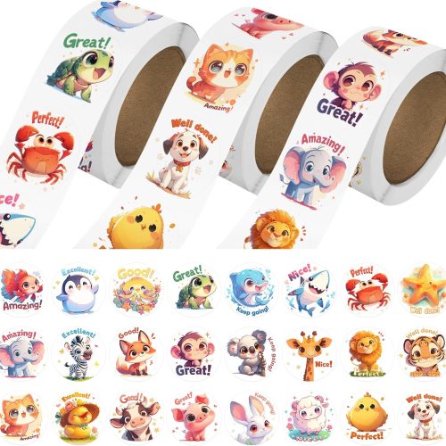 3 Rolls Animal Stickers for Kids, 1500 PCS Kids Stickers Bulk for Toddlers 2-4, 24 Designs Farm/Ocean/Wild Cute Sticker with Motivational Words for Kid Reward, School Supplies (1.0 Inch)3 Rolls Animal Stickers for Kids, 1500 PCS Kids Stickers Bulk for Toddlers 2-4, 24 Designs Farm/Ocean/Wild Cute Sticker with Motivational Words for Kid Reward, School Supplies (1.0 Inch)
