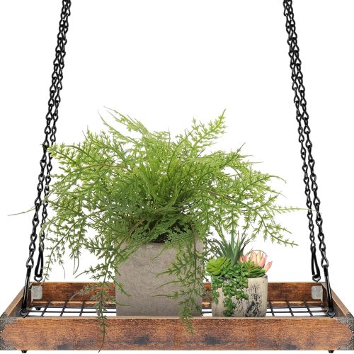 1 Plant Hanger Indoor Outdoor, 16" Large Hanging Planters for Indoor Plants Hanging Plant Holder Wood Metal Hanging Plant Shelf Large Hanging Baskets for Plants Outdoor Window Ceiling
