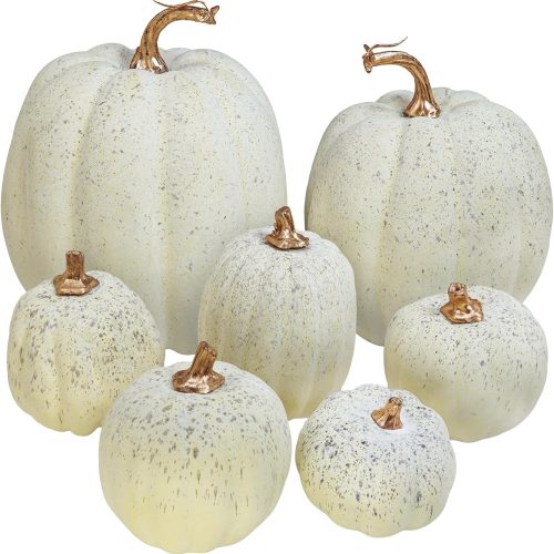7 Pcs Assorted Sizes Harvest Cream Artificial Pumpkins Faux Cream Pumpkins Foam Decorative Pumpkins for Fall Farmhouse Autumn Wedding Halloween Thanksgiving Rustic Harvest Table Centerpiece