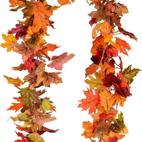 1 2 Pack Fall Maple Garland - 5.9ft/Piece Artificial Fall Foliage Garland Colorful Autumn Decor for Home Wedding Party (Mixed Color)