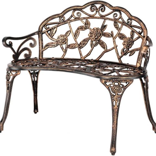 38.5" Patio Park Garden Outdoor Metal Rose Bench,Cast Iron Cast Aluminium Frame Antique Finish Chair,Accented Lawn Front Porch Path Yard Decor Deck Furniture for 2 Person Seat（Bronze