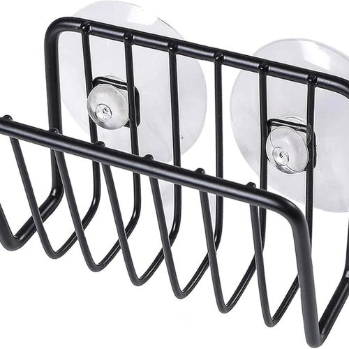 Sponge Holder for Kitchen Sink, Rust-Proof Suction Cup Sponge Caddy - Black