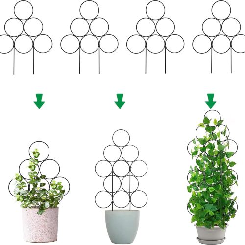 1 Trellis for Climbing Plants Indoor,4 Pack Stackable Garden Trellis for Potted Plant Support, 15.7 Inch Small Houseplant Metal Wire Trellis for Vine Ivy Rose Plant Trellis (Black)