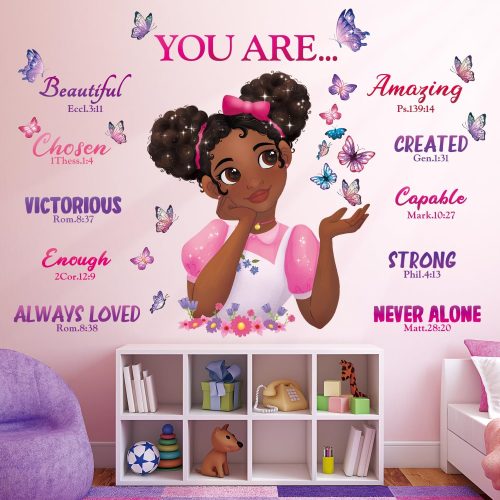 SG2-2315 Black Girl Magic Wall Stickers Decals Girls Bedroom Butterfly Kids Room Art Toddler Decorations Butterflies Baby Nursery Afro Door Wallpaper Pink