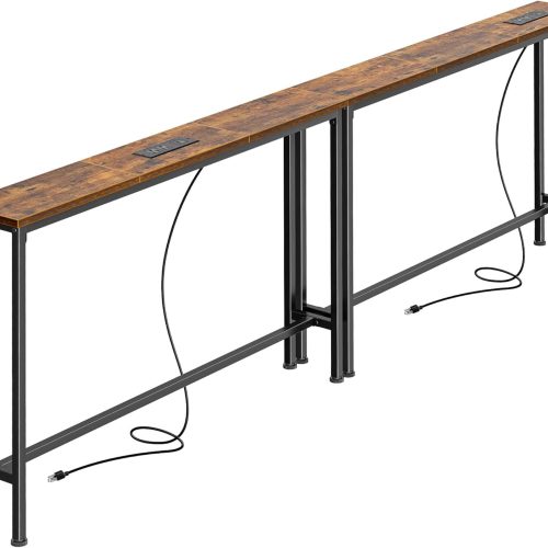 78.8 inch Narrow Console Table with Outlet, Sofa Table Set of 2, Behind Couch Table, Long Entryway Tables with Charging Station, for Living Room, Rustic Brown
