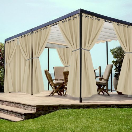 Grommet Outdoor Curtains for Patio Waterproof 8 Pcs All Weather Balcony Outside Curtain Drapes for Apartments, Gazebo, Pergolas, Porch, 54x84 Inch, Cream