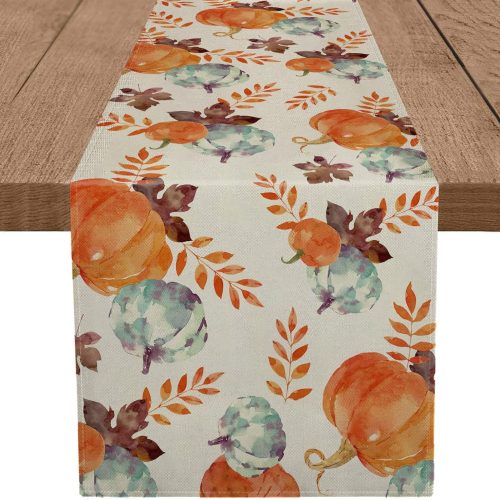 Fall Table Runner Watercolor Pumpkin Autumn Harvest Thanksgiving Table Runners Holiday Dining Room Kitchen Table Party Decoration 13 x 72 Inch