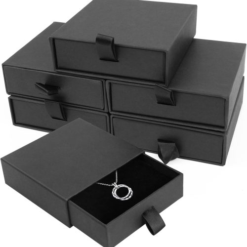 Jewelry Gift Boxes, 5 Pack 3.5×3.5x1Inch Cardboard Jewelry Boxes, Bulk Small Jewelry Boxes with Lids for Necklace Ring Earring Display Box (Black)