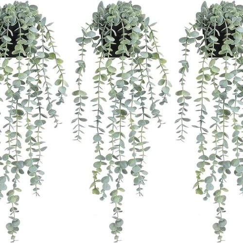 3pcs Hanging Fake Plants, Artificial Hanging Plants Fake Potted Eucalyptus for Wall Room Home Patio Indoor Outdoor Decor