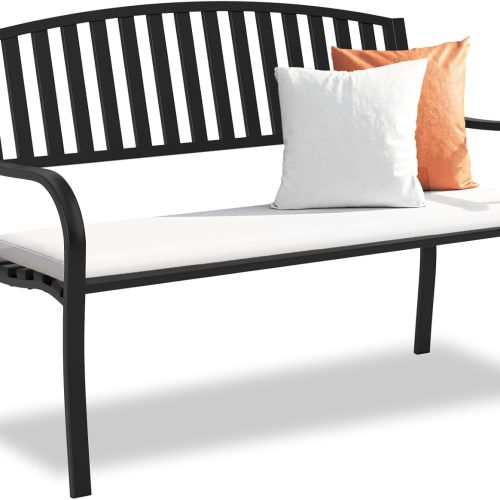 Outdoor Bench Garden Bench, Weatherproof Anti-Rust Heavy-Duty Outside Benches Clearance, Wrought Iron Metal Bench for Front Porch, Patio, Park