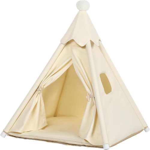 Pet Teepee Tent House for Small Dogs & Large Cats 20x20x20in/Internal Size, Small Dog House for Pugs Bichon Frises, Large Cat House Indoor, 22x22x25in/External Size, White