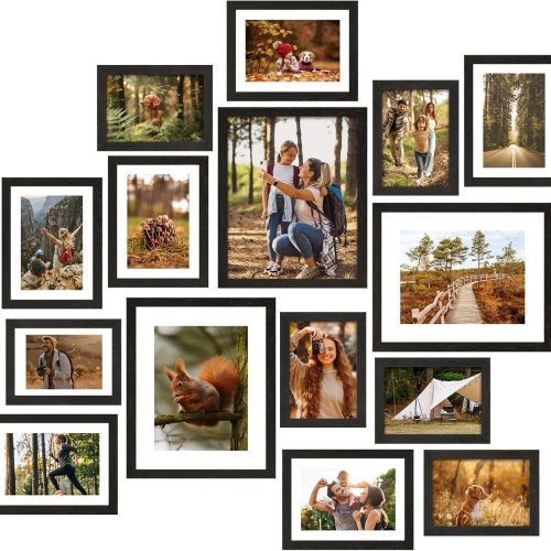 Picture Frames Set, 15 Pack Black Picture Frames Collage Wall Decor for Assorted Photos, Three 8x10, Six 5x7, Six 4x6 for Wall Hanging or Tabletop Display
