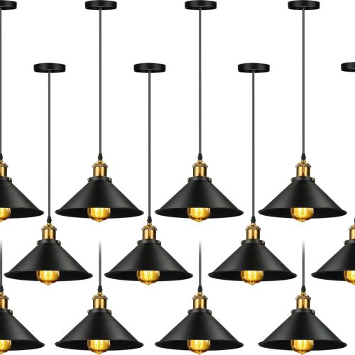 12 Pcs Industrial Pendant Light Vintage Metal E26 Base Hanging Light Rustic Black Dome Pendant Lamp Fixture Farmhouse Kitchen Hanging Ceiling Lamp for Dining Room Bedroom Hallway Bar