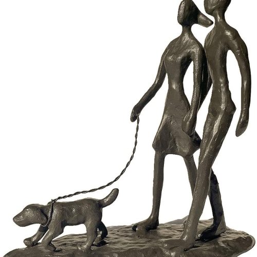 Couple and Dog Cast Iron Sculpture, Romantic Couple Love Metal Art Decor, Family Love Statue, Dog Lover Gifts for Couple