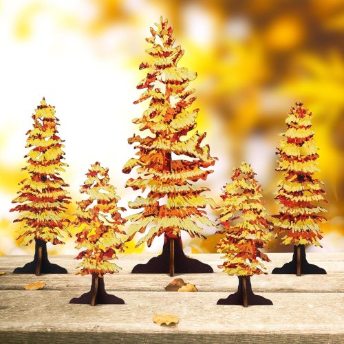 5 Pcs Fall Decor Gold Fall Mantel Decor Wooden Free Standing Fall Trees Art Rustic Fall Decorations for Home Thanksgiving Decor Fall Trees Centerpiece for Table Shelf Mantel (Rustic)
