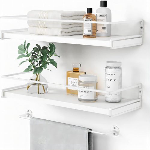 Bathroom Shelves for Wall Set of 2, White Nursery Floating Book Shelves for Kids Room, Small Wall Mount Bookshelf and Toy Storage Organizer for Baby Toddlers Teens Boys Girls Bedroom