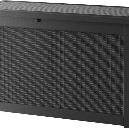 320 Gallon Lockable Resin Deck Box, Waterproof & UV-Resistant Outdoor Storage Box for Outdoor Cushion Storage, Garden Tools & Pool Accessories Storage, Black
