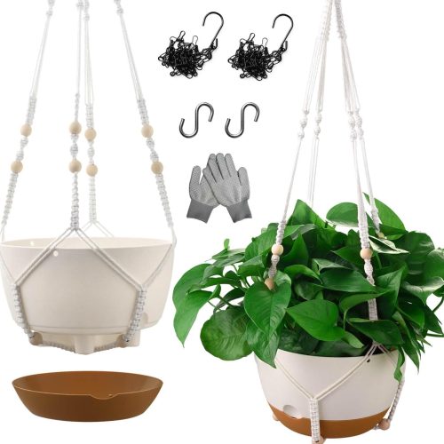 10 Inch Hanging Planters for Indoor Plants,Set of 2 Hanging Pots for Plants with Self-Watering, Outdoor Hanging Plant Pot with Drainage and 2 Kinds of Baskets Hangers for Home Decor and Garden
