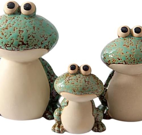 Frog Garden Decor Set of 3,Funny Cute Ceramic Frog Garden Statues Yard Decoration Outdoor Holiday Decorations,Ideal Ornament for Outside Pond Pool Patio Front Porch Backyard (Green)