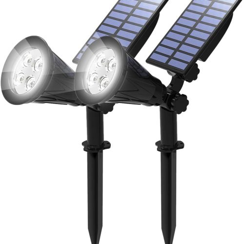 Solar Spotlights Outdoor, 2 Pack White LED Landscape Lights, Waterproof Solar Powered Light with Auto On/Off, Adjustable Wall Lights for Yard, Garden, Patio, Driveway, Pool