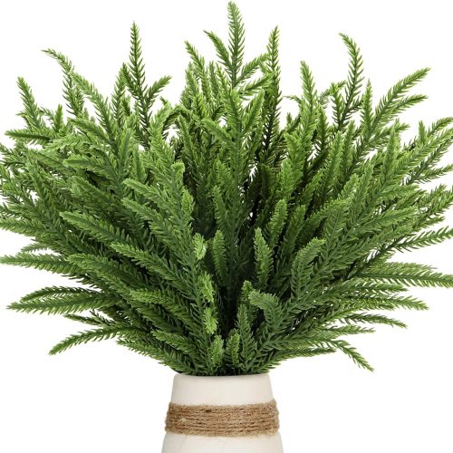 30 Pcs Christmas Real Touch Norfolk Stems, 15Inch Artificial Pine Branches Faux Evergreen Pine Sprigs Fake Foliage Greenery Picks for Christmas Wreath Making DIY Crafts Home Decoration (30, Green)