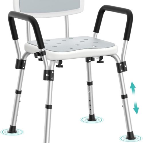 HSA/FSA Shower Chair for Elderly & Disabled, 10 Min Installation, Heavy Duty Bath Chair with Pad, 6 Adjustable Height Shower Seat for 5'1"-6'4" Users