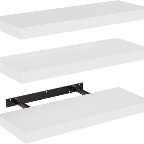 1 Floating Shelves, Wall Shelves for Bathroom/Living Room/Bedroom/Kitchen Decor, White Shelves with Invisible Brackets Set of 3 - AMFS08