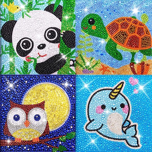 Ausbond Painting Kits for Kids Animal 5D Gem Art by Number Kits Art and Crafts for Kids Ages 6-8-10-12 Girls Boys for Birthday Christmas Gifts (4Pcs)