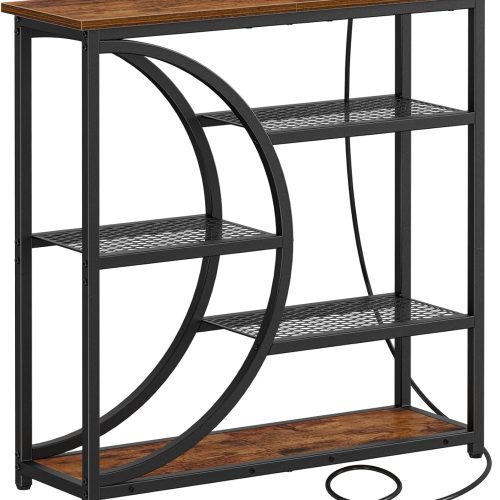 Entryway Table, Console Table with Charging Station, Industrial Narrow Sofa Table with 5 Tier Storage Shelves, Entrance Table for Hallway, Behind The Couch, Living Room, Foyer