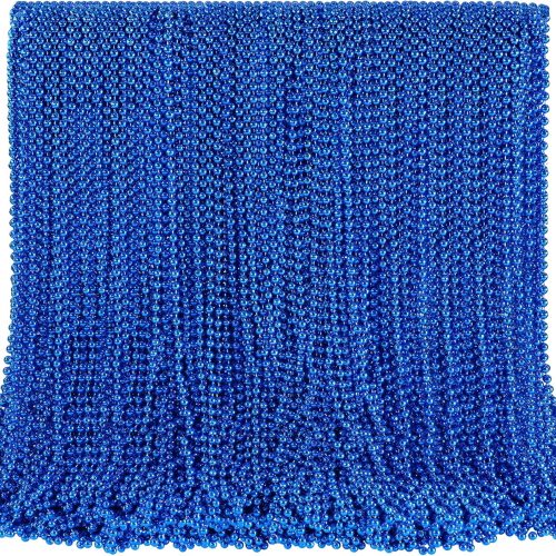1 144 PCS Blue Mardi Gras Beads, Christmas Bead Necklace, 4th of July Patriotic Bead Necklace, 33'' Blue Party Beads for Patriotic Day, Mardi Gras, Christmas, Carnival Party Favors