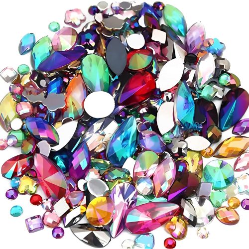 1 1400pcs AB Colour Gems Jewels Flatback Rhinestones, Assorted Shapes Rhinestone for Crafts, Face Art Gem Jewel for Crafting, Acrylic Gemstones DIY Halloween Party Decorations (Muticolor AB)