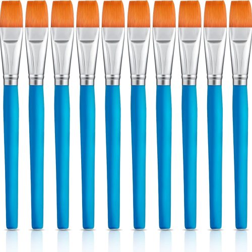 1 10 Pcs 3/4 Inch Flat Paint Brushes Acrylic Painting Craft Accessories Small Watercolor Paint Brushes Bulk for Adult Artist Detail Oil Canvas Face(8.1 x 0.9 x 3/4 Inch,Sky Blue)