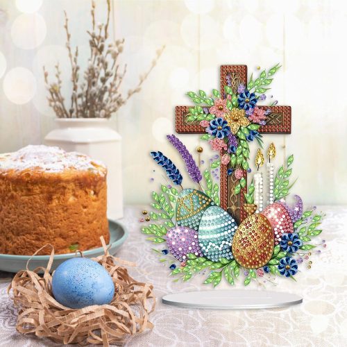 1 DIY Diamond Desktop Ornament Special Shaped Crystal Easter Cross Eggs Diamond Art Painting Tabletop Ornaments Single Sided Diamond Home Decor