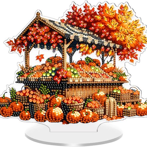 1 Halloween Pumpkin Tabletop Diamond Art Kits for Adults, DIY Double Sided Desktop Ornament Special Shaped Rhinestone Fall Diamond Art Kits for Autumn Thanksgiving Decor (Cottage)