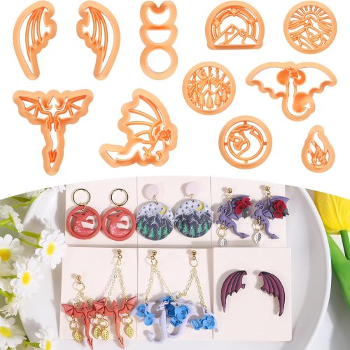 Dragon Polymer Clay Cutters - 11 Pcs Dragon Embossed Cutters for Polymer Clay Jewelry Pterosaur Earrings Making Kit for Polymeric Jewelry Design