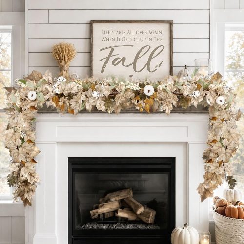 1 Fall Decorations for Home - 6Ft Autumn Maples Leaf Pumpkin Berry Garland - Halloween Thanksgiving Mantle Fireplace Farmhouse Harvest Decor Fall Leaves Garland for Home Indoor Outdoor Porch