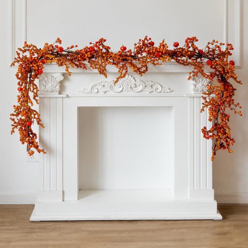 1 6FT Pumpkin Berry Garland, Halloween Garland Fall Maple Leaf Artificial Hanging Autumn Vine Leaf Fall Decor Black Maple Fall Leaf Christmas Thanksgiving Halloween Home Decor