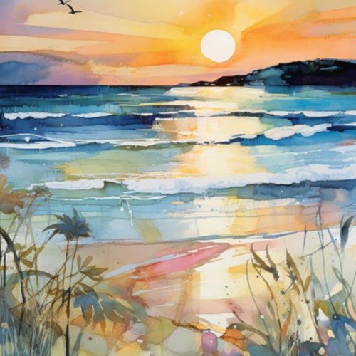 1 Sunset Beach Sea Landscape Paint by Numbers Kits 16x20 inch Canvas DIY Oil Painting for Kids, Students, Adults Beginner with Brushes Acrylic Pigment Graffiti Abstract Beach Photo Gift(without Frame)