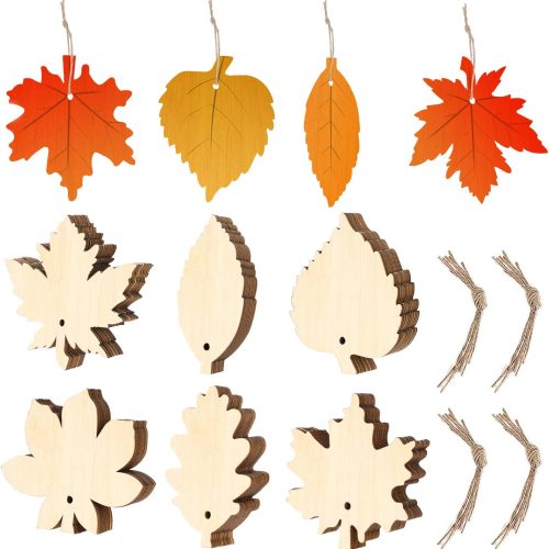 1 60 Pieces Unfinished Wooden Maple Fall Leaves Craft Blank Leaf Shape Cutout Thanksgiving Ornament for Thanksgiving Fall Party DIY Decoration