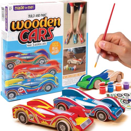 1 Made By Me Build & Paint Your Own Wooden Toys, DIY Wood Craft Kit, Easy to Assemble, 3 Cars