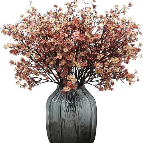 1 Babys Breath Silk Artificial Flowers 6 Bundle European Fake Flowers Decor Wedding Party Fall Stems Decoration Bouquets DIY Home Garden,Farmhouse,Living Room Decor (Beige Brown-6pcs)