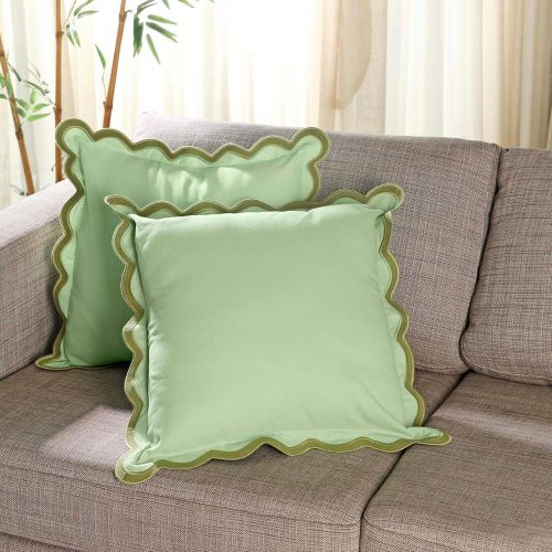 1 Throw Pillow Covers | Set of 2 (18 x 18) Scalloped Pillow Cover | Decorative Pillows or Cute Outdoor Pillows | Boho Throw Pillows for Couch | Green Pillow Covers for Living Room
