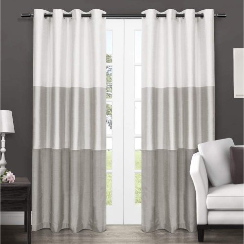 Chateau Striped Faux Silk Grommet Top Curtain Panel Pair, 54"x96", Dove Grey