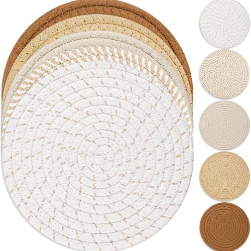 Trivet Mats Set for Hot Dishes, 5 Heat Resistant Pot Holders for Kitchen, Home Essentials, Anti Stain Hot Pads for Hot pots and Pans, Fall Decorations for Home, 7 Inches(Brown)