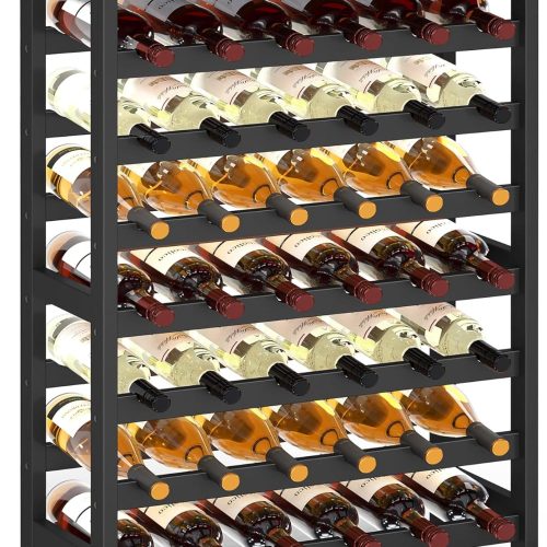 42-Bottle Wine Rack Free Standing Floor, 7-Tier Display Wine Storage Shelves with Table Top, Bamboo Wobble-Free Bottle Holder for Kitchen Bar Dining Room Living Room, Ink Black UKWR027B16